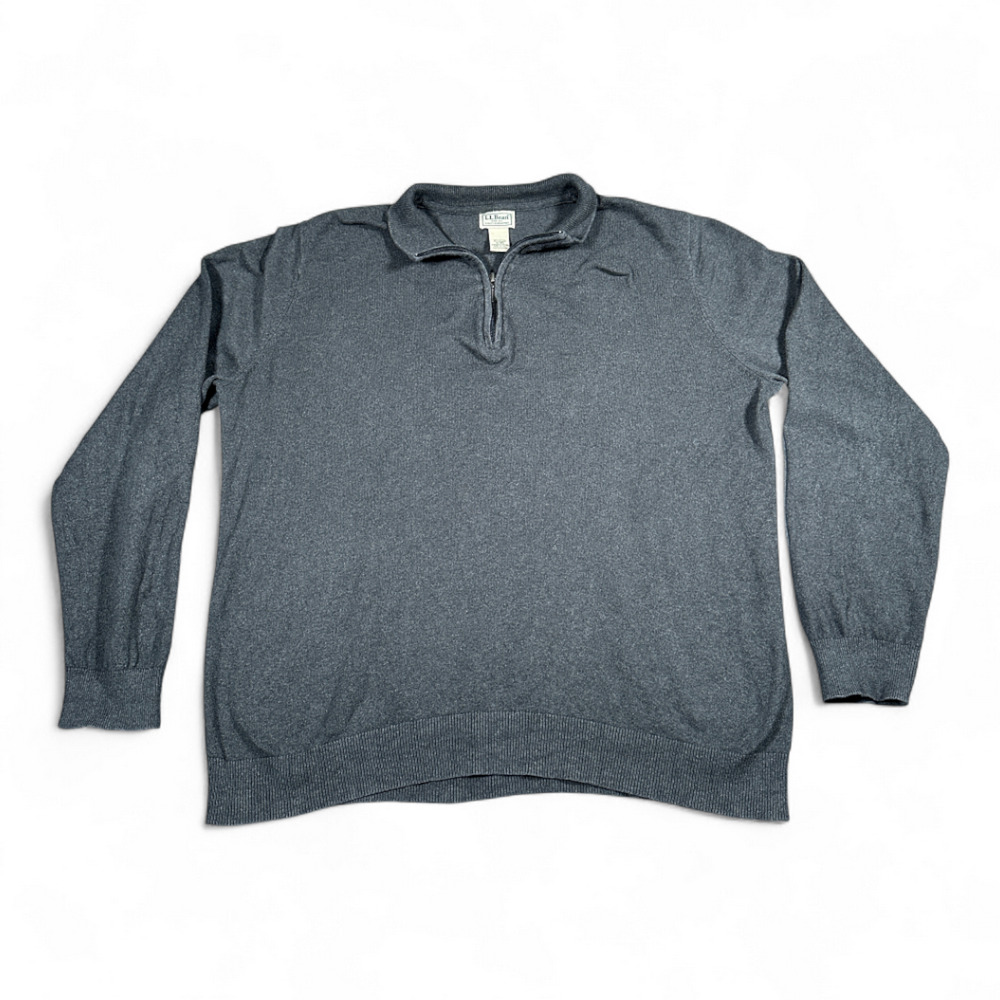 Vintage LL Bean Sweater Adult EXTRA LARGE Gray Cashmere Pullover Quarter Zip Y2K